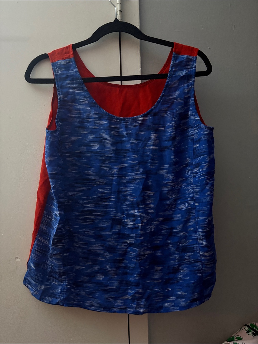 Blue and Red Sleeveless Silk Women's Top